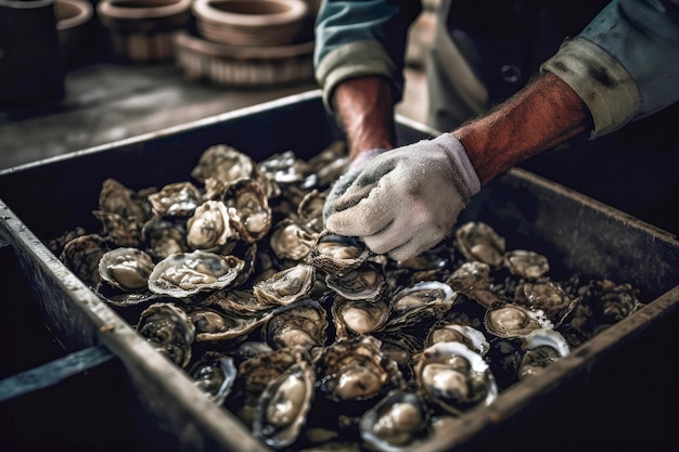 Aquaculture Oysters from a farm