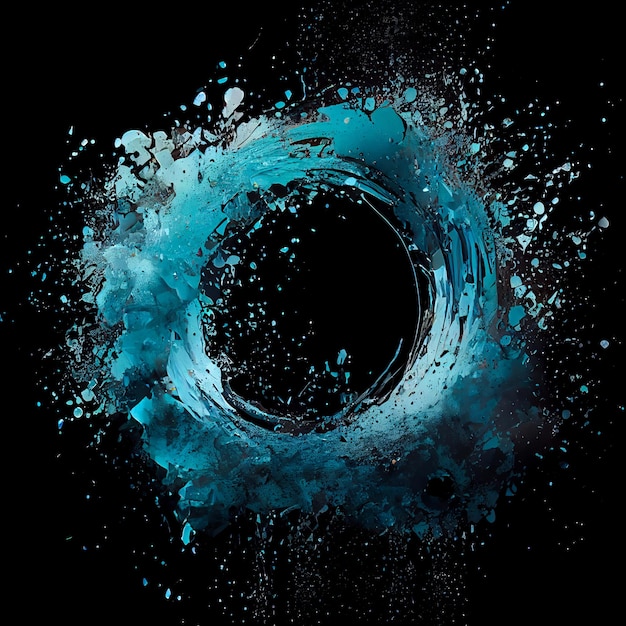 Aquamarine blue paint circle splash isolated on black background aquamarine color acrylic blots abst