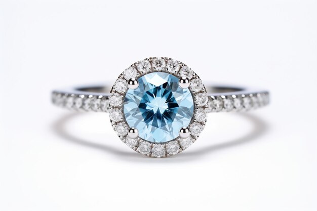 Aquamarine and Diamond Halo Ring in Pure Isolation