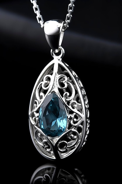 Aquamarine Necklace 18KGP Sterling Silver Blue Aquamarine Pendant Mini Teardrop Blue Gemstone March Birthstone generate ai