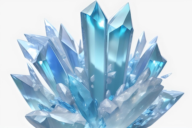 Aquamarine stone minerals on white background 3d rendering realistic