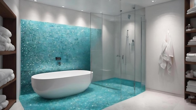 Aquamarine and white glass mosaic in bathroom minimal style design background