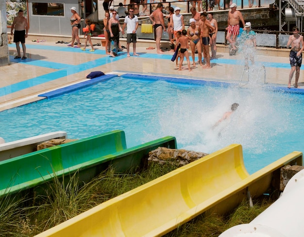 Aquapark constructions in swimmingpool