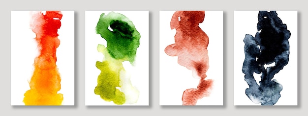 Aquarel abstracte kunst kleurrijke schilderijen set getekend in natte techniek. Aquarelle creatieve tekeningen in minimalistische stijl