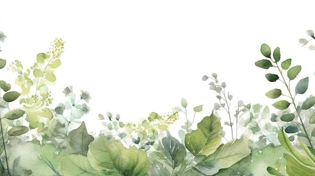 Aquarel achtergrond met groene bladeren en takken hand getekende vector illustratie generatieve AI
