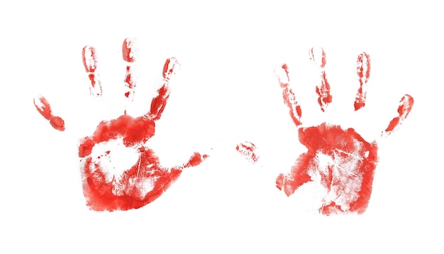 Aquarel Acryl Rood kinderen Handprints geïsoleerd op witte achtergrond geïsoleerde kinderen Volwassenen Palm Print