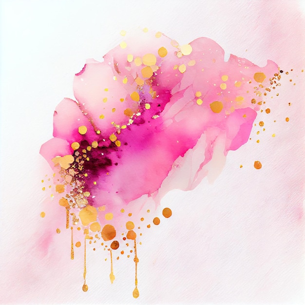 Aquarel alcohol inkt roze achtergrond met enkele gouden illustratie Generatieve AI