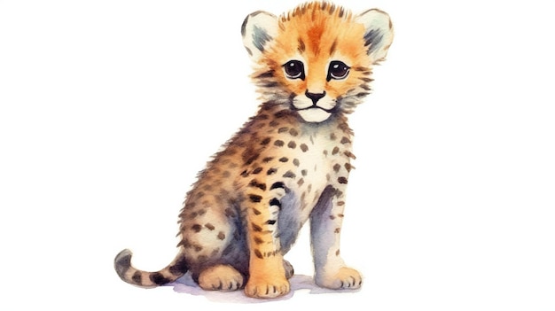 Aquarel baby cheetah cub geïsoleerd op een witte achtergrond