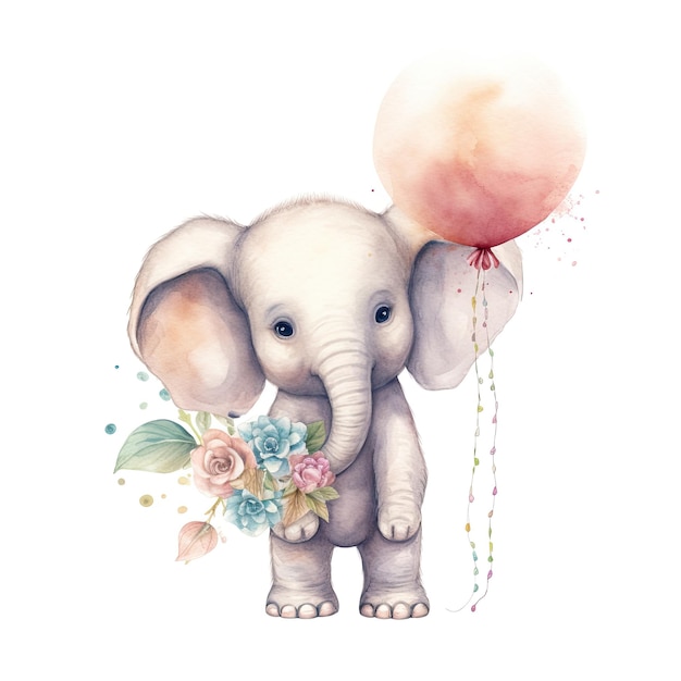 Aquarel babyolifant clipart witte achtergrond