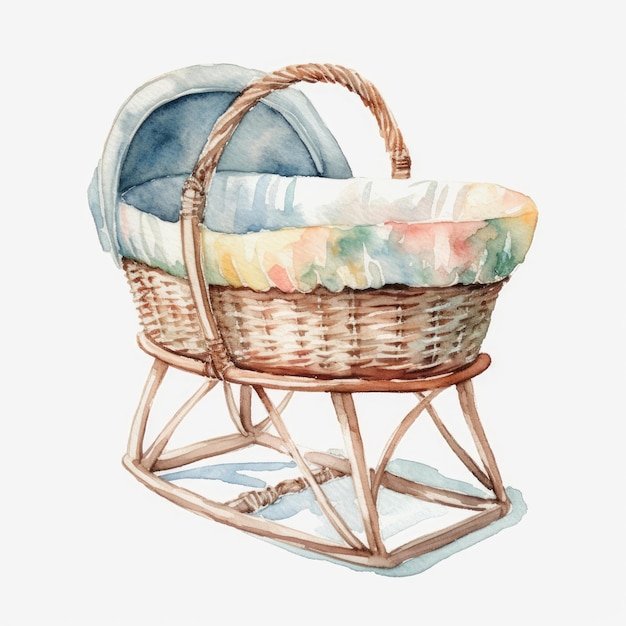 Aquarel babywieg op witte achtergrond voor kinderkamer Decor Generatieve AI