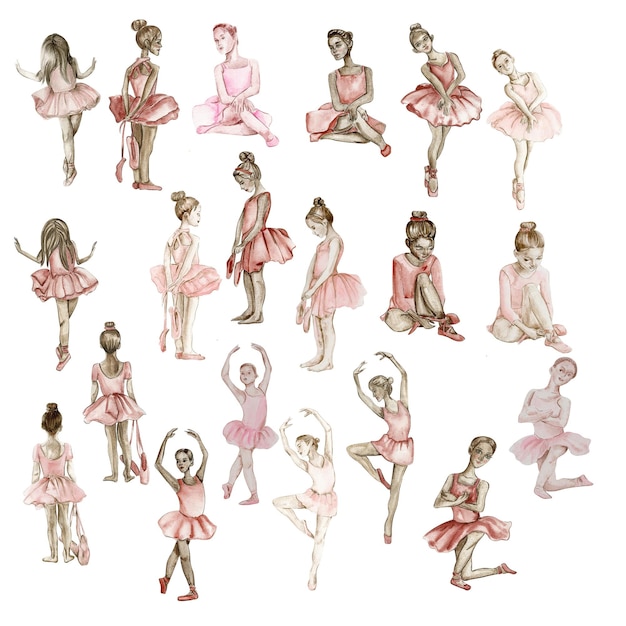 Foto aquarel ballerina meisje in roze jurk mooie kleine ballerina