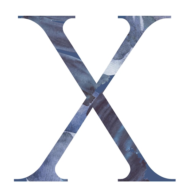 Foto aquarel blauwe hoofdletter x geïsoleerde illustratie zomer ontwerpelement