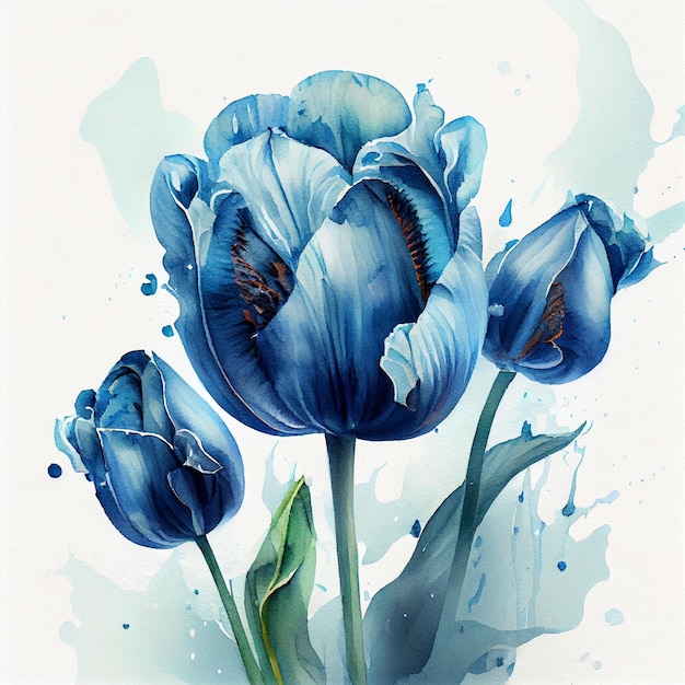 Aquarel blauwe tulp bloemen wenskaart achtergrond generatieve AI