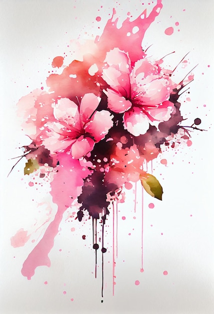 Aquarel bloeiende sakura bloemen met splash achtergrond