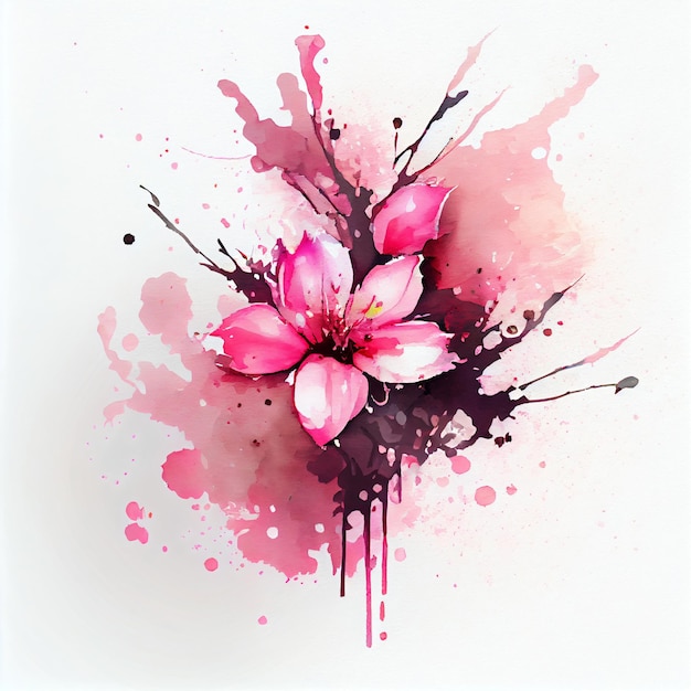 Aquarel bloeiende sakura bloemen met splash achtergrond