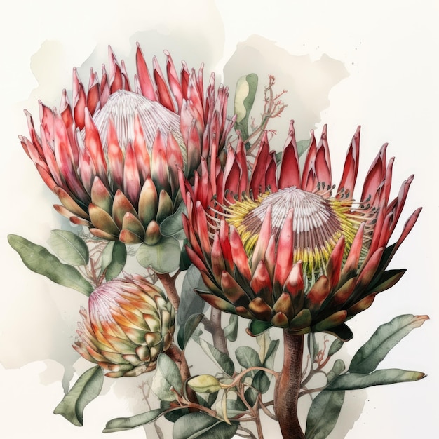 Aquarel bloem protea