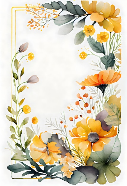 Aquarel bloemen briefpapier illustratie delicate gele Lentebloemen met randen op een witte achtergrond Generatieve AI