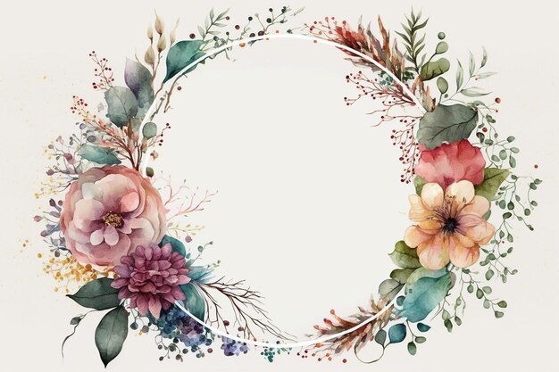 Aquarel bloemen cirkel frame achtergrond