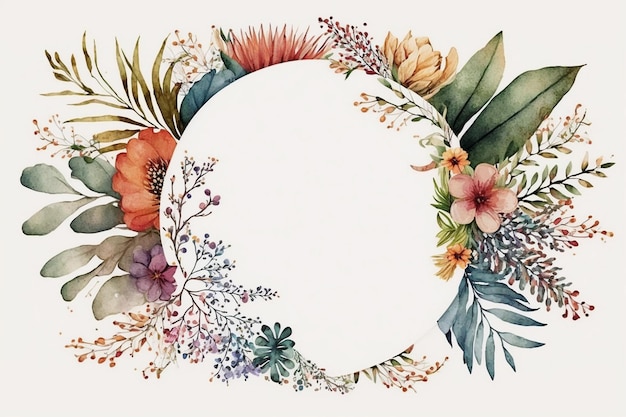 Aquarel bloemen cirkel frame achtergrond