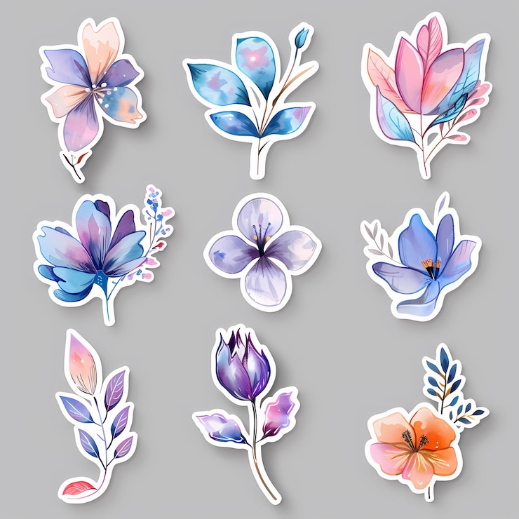 Foto aquarel bloemen en boek thema stickers perfect voor het versieren van notitieboeken dagboeken en planners