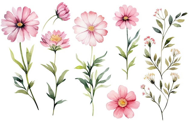 Aquarel bloemen illustratie set