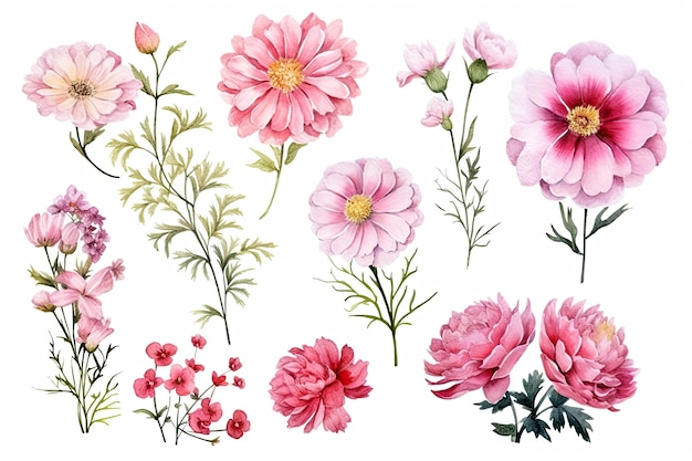 Aquarel bloemen illustratie set