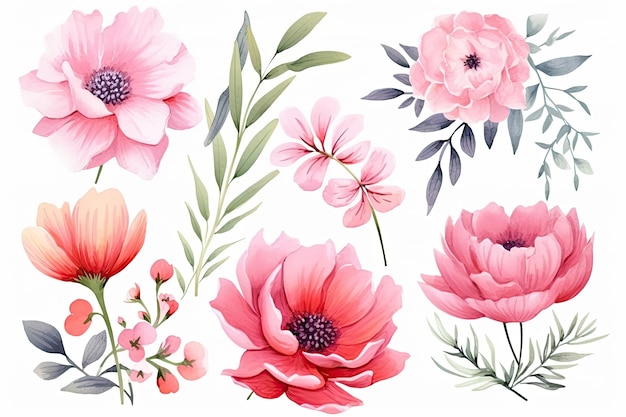 Aquarel bloemen illustratie set