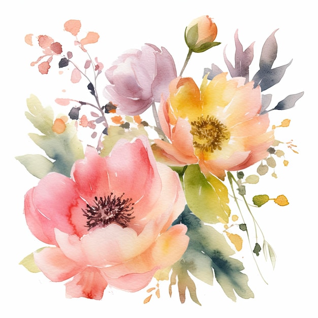 Aquarel bloemen in een boeket