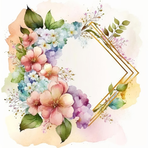 Aquarel bloemen krans frame achtergrond Illustratie AI GenerativexA