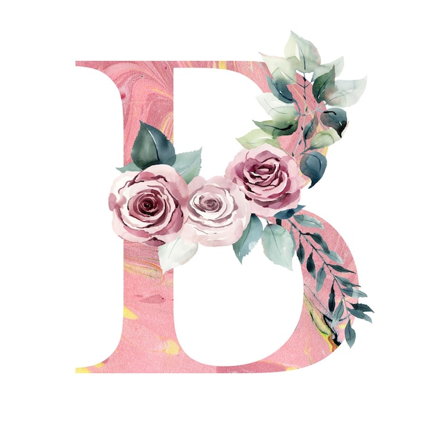 Aquarel bloemen letter B met rozen