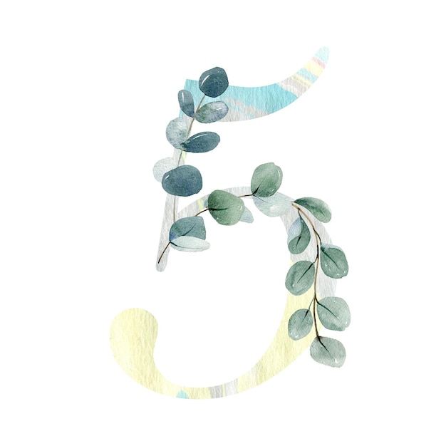 Aquarel bloemen nummer 5 met eucalyptusbladeren