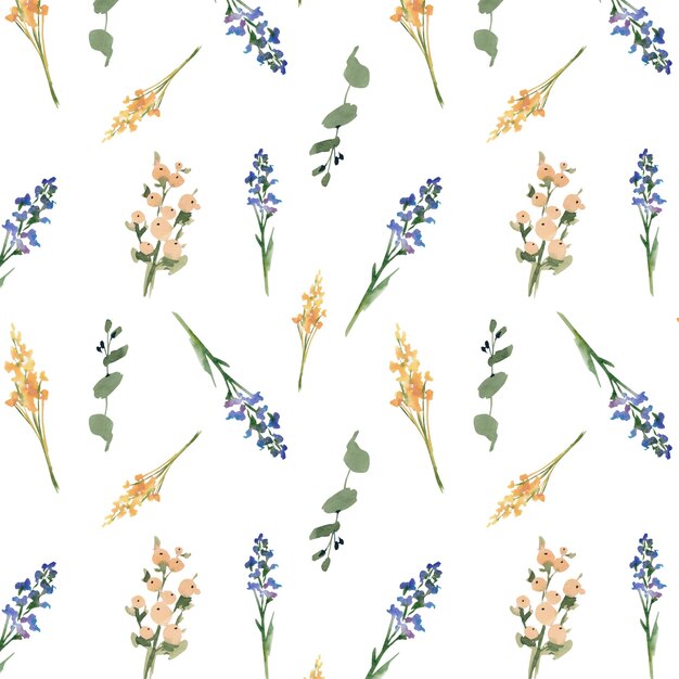 Aquarel bloemen op een geïsoleerde achtergrond Naadloos patroon Collage Handgemaakt werk Kleurrijke illustratie Bruiloft Wildflowers