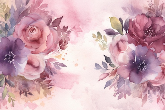 Aquarel bloemen op een roze achtergrond