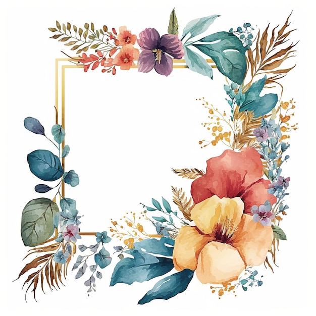 Aquarel bloemen vierkant frame illustratie Generatieve ai