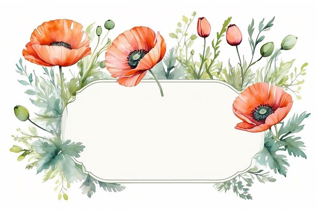 Aquarel bloemenachtergrond Kaartsjabloon met plaats voor tekst Transparante papaverbloemen