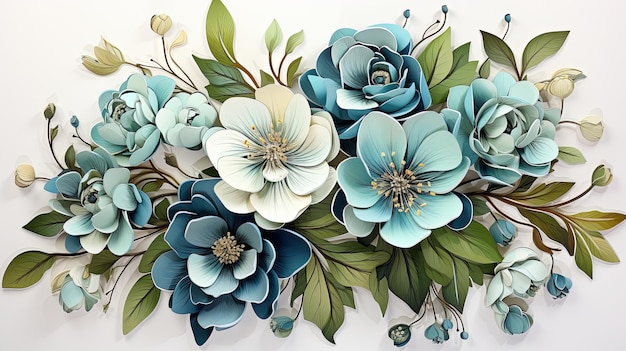 Aquarel bloemenboeket clipart illustratie en roos bloemen tak met groene bladeren voor groetekaartje of bruiloft uitnodiging kaart op witte achtergrond