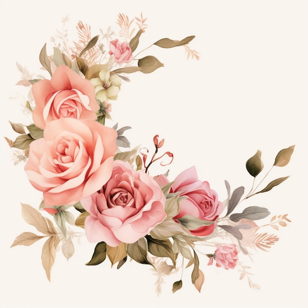 Aquarel bloemrijke rand bloos roze roos clipart
