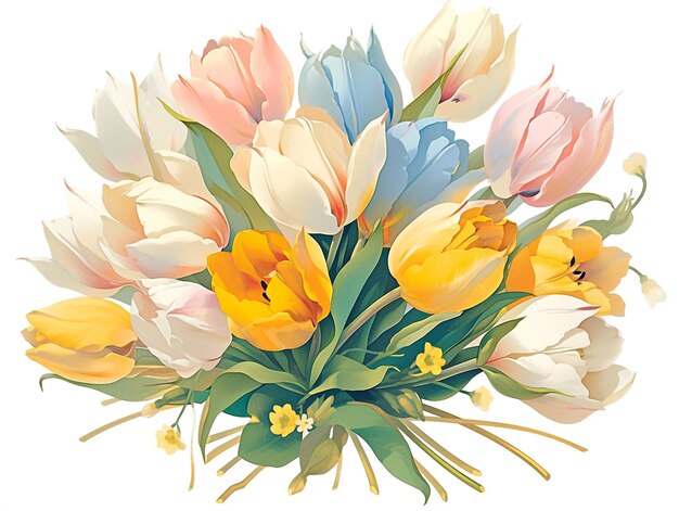 Foto aquarel boeket van lentebloemen en tulpen op wit