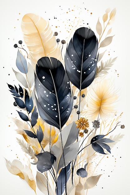 aquarel boho groot patroon zwarte en witte kleuren