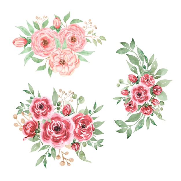 Aquarel bordeaux zomer boeketten set