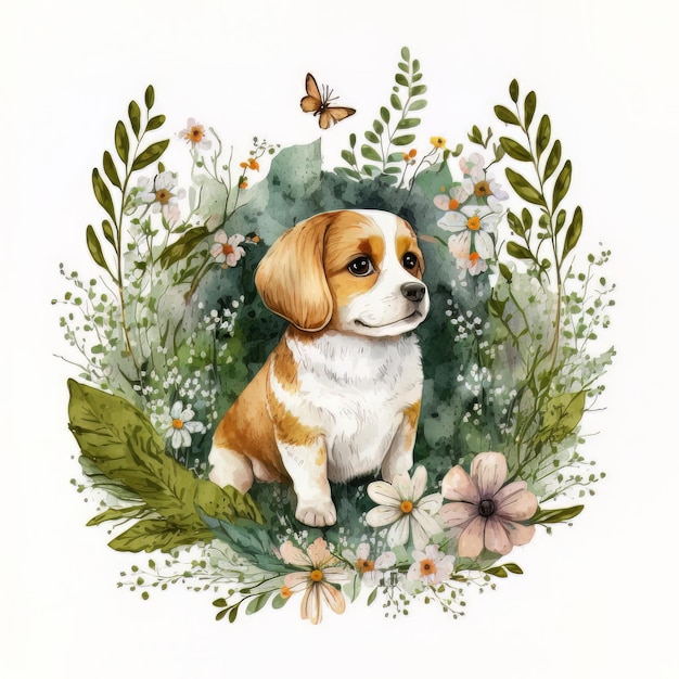 Aquarel bos cartoon geïsoleerde schattige baby hond dier illustratie AI generatieve