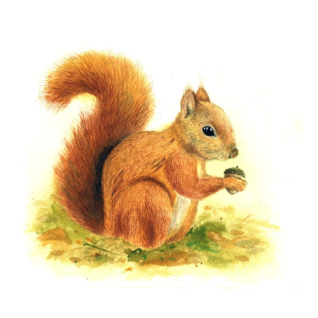 Aquarel bos eekhoorn illustratie met de hand geschilderd