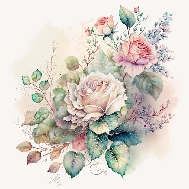 Aquarel bos rozen