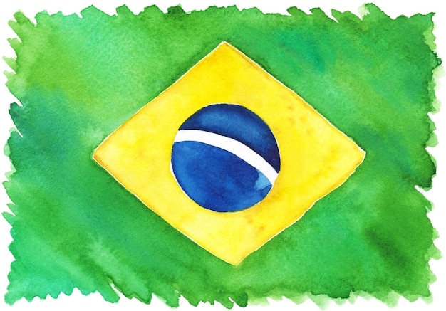 Aquarel Brazilië Braziliaanse nationale groen geel blauwe vlag