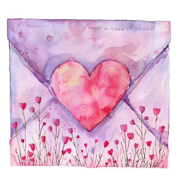 Foto aquarel brief envelop met een hart erop