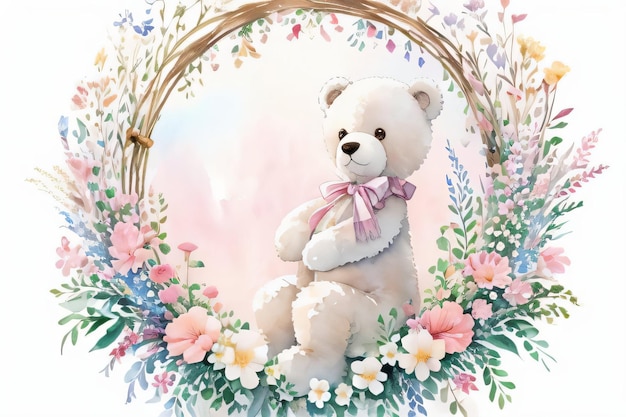 Aquarel bruiloft of verjaardag wenskaart achtergrond met teddybeer