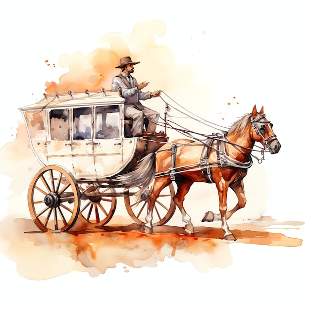 aquarel cartoon Cowboy rijden op een steigerend paard westerse wilde westen cowboy woestijn illustratie