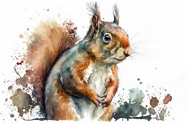 Aquarel eekhoorn illustratie witte achtergrond Generatieve AI