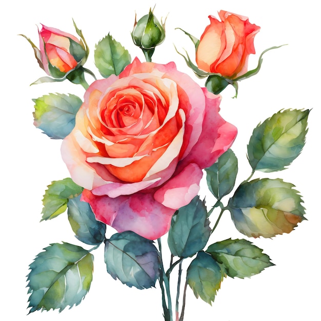 Aquarel en schilderen roze bloeiende en knoppen roosbloemen op Valentijnsdag vakantie concept