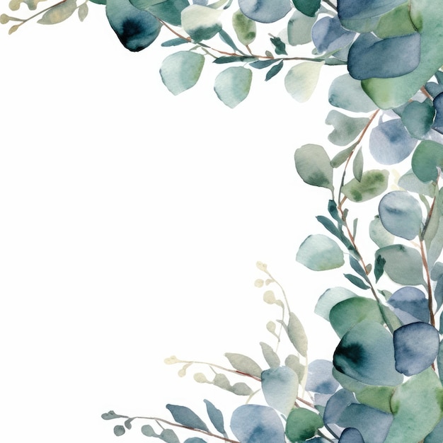 Aquarel Eucalyptus blad frame op witte achtergrond AI gegenereerd